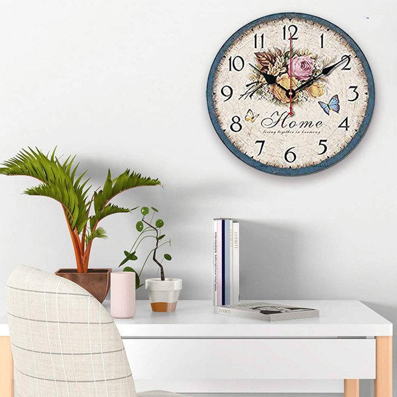 SWHONG Floral Shabby Chic Wall Clock - Retro Wooden Clocks