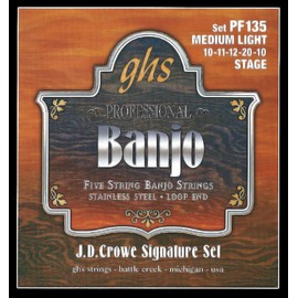 GHS Strings - 5-String Banjo Strings - J.D. Crowe Signature Set (Stage) Loop End - Medium Light Gauge - 010-020 - Model: PF135 SET - Pack of 3 SETS