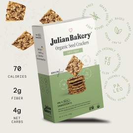 Julian Bakery Paleo Thin Crackers | Salt & Pepper | USDA Organic | Gluten-Free | Grain-Free | GMO Free | Low Carb | 8.4 Ounce (Pack of 2)