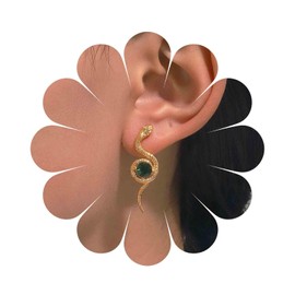 Cimenexe Bohemian Emerald Green Snake Earrings Gold Textured Snake Earrings Emerald Green Snake Earrings Gothic Snake Earrings Jewellery for Women and Girls Gifts, Zinc, No Gemstone