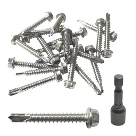 Pack of 20 Self-Drilling Stainless Steel Screws Bolts with Hex Head, Self-Tapping for Corrugated Metal, PVC Roof Panels, Cladding, Wire Ducts (No.12(5.5mm) x 80mm)