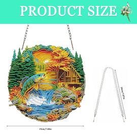 Auremi Landscape Hanging Diamond Painting Kits for Adults,5D River Fish Diamond Painting Hanging Sign Kits Crystal Art Window Ornaments Easy Diy Crystal Suncatchers Pendant Gem Art for Garden Decor