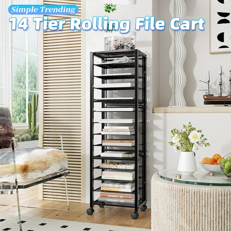 Simple Trending 14 Tier Rolling File Cart, Desk File Organizer