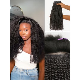 LUVME Invisible Clip ins Hair Extensions Deep Kinky Curly Real Human Hair Remy Hair Clip ins for Women, Natural Human Hair 14 inch 2 Pack 220g 12Pcs, Natural Black