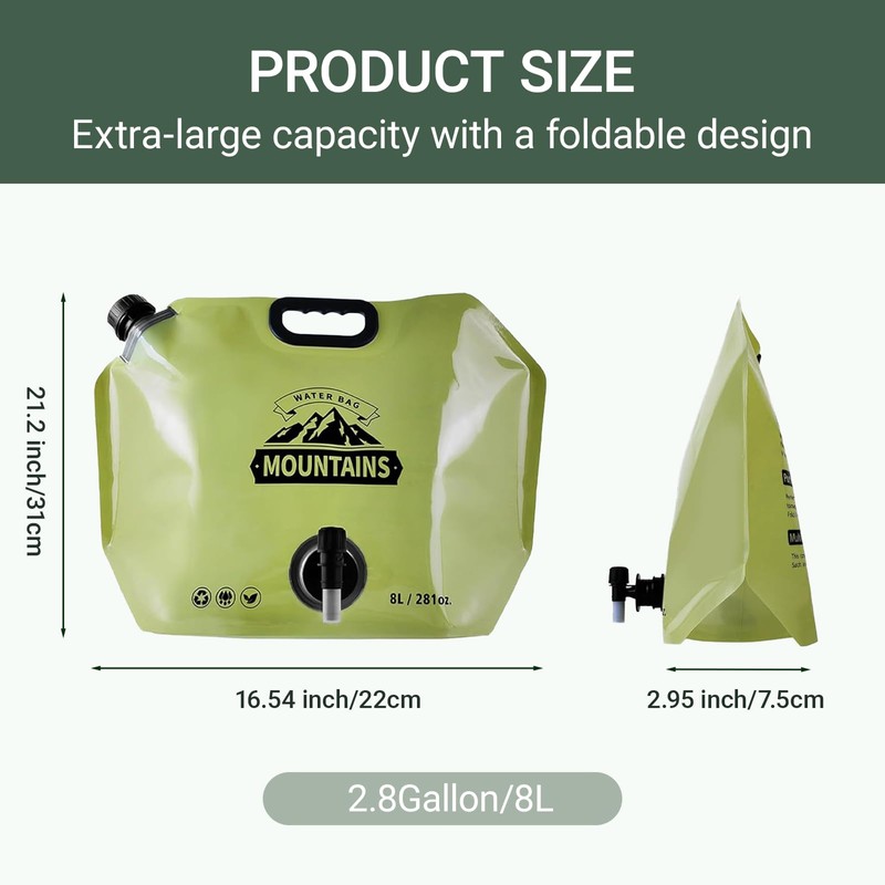 Collapsible Water Container 8L/2.1 Gallon Camping Water Jug with Adjustable