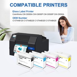 SJIC35P Ink Cartridges Remanufactured CW-C6000P C13T44B120 C13T44B220 C13T44B320 C13T44B420 Compatible for ColorWorks CW-C6000P CW-C6500A CW-C6500P CW-C6000A Color Inkjet Gloss Label Printers (4Pack)