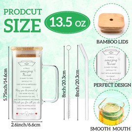 Yetene 10 Pack Nurse Week Appreciation Gifts for Women Nurse Day Glass Cup with Handle 13.5oz Clear Coffee Cup with Lid and Straw for Nursing School Student Teacher Employee Retirement Graduation Gift