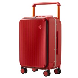mixi Carry On Luggage 20'' Suitcase with Front Laptop Pocket, Wide Handle Rolling Travel Suitcases PC Hardshell with Aluminum Frame Spinner Wheels & TSA Lock, Carry-On Luggage(Red)