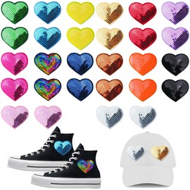 28Pcs Sequin Heart Iron On Patches,14Colors Shiny Heart Iron on Applique Embroidered Patches Love Heart Sew on Patches Glitter Embroidery Patches for Clothing Jeans Shoes Bags Hats Repair Decoration