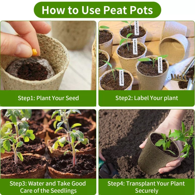 DONWELL 50pcs Biodegradable Seed Pots-Plant Nursery Starter Cup for Flowers