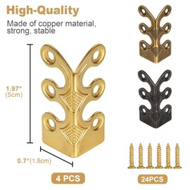 Baseboard Corner Protectors,4 Pcs Vintage Metal Skirting Board Corner Protectors for File Boxes,Bookshelves,Wooden Cases,Jewel Cases Decorative (Gold)