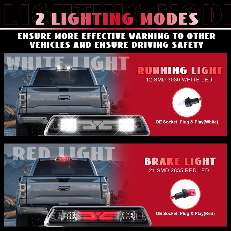 Nrgedzam LED Third Brake Light for Ford F150 Smoked Lens