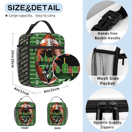 Nebrpio American Football Lunch Box For Kids Insulated Portable Sports Themed Rugby Lunch Bag For Boys Reusable Leakproof Waterproof Kids Lunch Box For School Work Travel