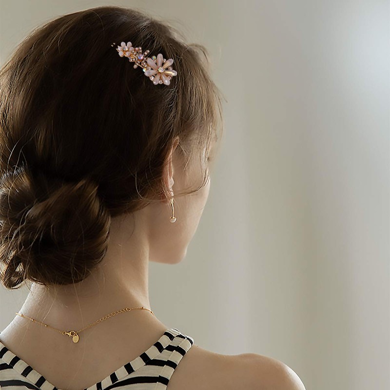 3PCS Rhinestone Bling Flower Small Mini Barrette Decorative Hair Clips