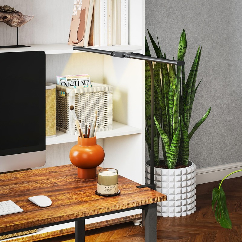 HOMCOM LED Desk Lamp with Clamp, Double Head Table Lamp