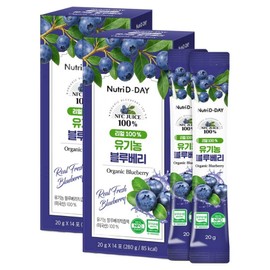 Nutri D Day Real 100% NFC Juiced Organic Blueberry Stick, 280g, 2 pieces / 뉴트리디데이 리얼 100% NFC 착즙 유기농 블루베리 스틱, 280g, 2개