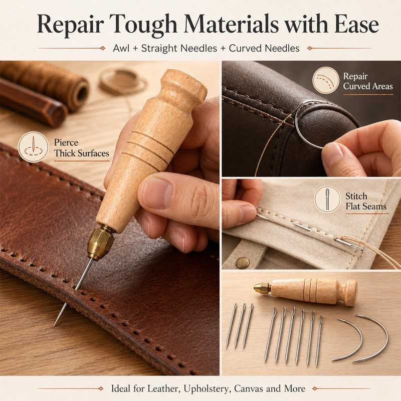 16Pcs Upholstery Repair Sewing Kit, Heavy Duty Leather Sewing Kit