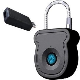 Fingerprint Padlock for Gym Locker w/USB Key, Biometric Lock 20 User for Luggage Backpack Guncase Toolbox Suitcase Zipper Handbag, Keyless Cable Latch for Travel Renter School Office Dorm