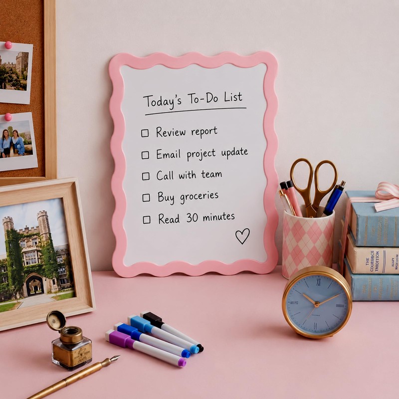 Gueevin Pink Small Scalloped Magnetic Dry Erase Whiteboard, 7" x