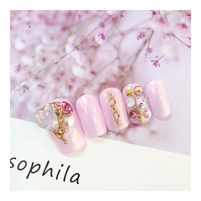 Lovely pink powder handmade nail tip - long oval /
