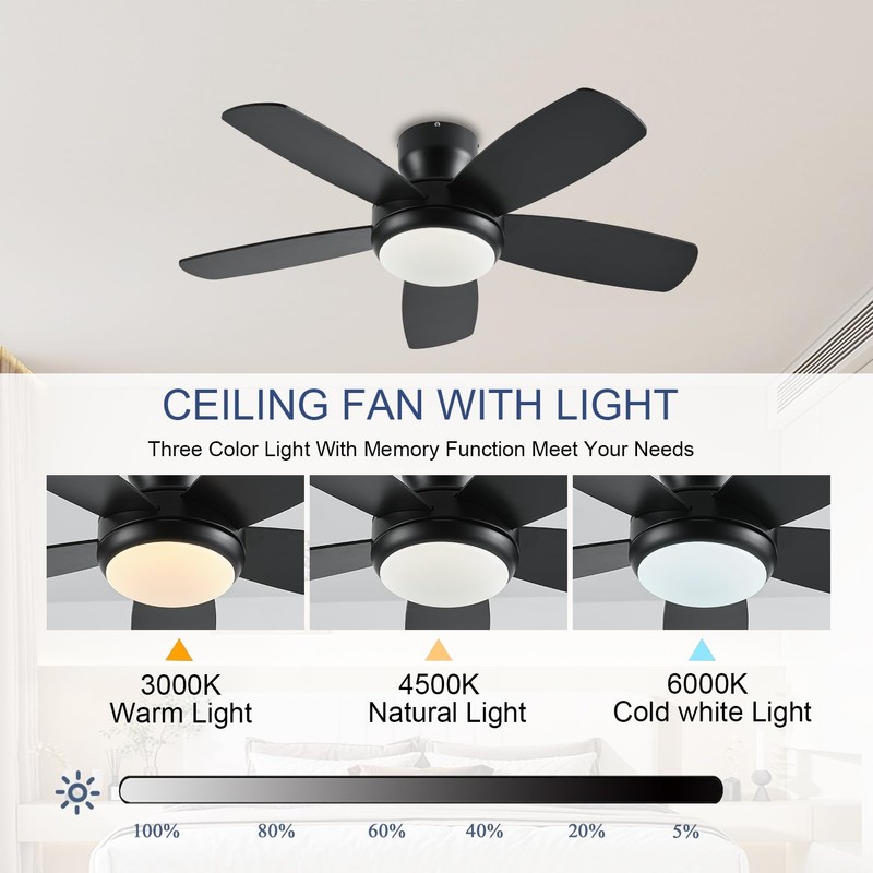 KNUN 42 Inch Ceiling Fan with Light and Remote/App Control,