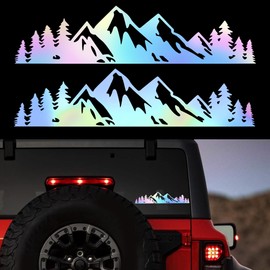 TOMALL 2pcs Tree Mountian Vinyl Stickers for Car Window Bumper Trunk Universal Waterproof Forest Mountains Graphic Decals Decoration for Vehicles Truck SUV Truck Off-Road Laptop (Gradient-2pcs Medium)