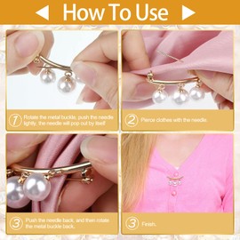WILLBOND 2 Pieces Artificial Pearl Brooch Pins Anti-Exposure Neckline Safety Pins Faux Pearl Sweater Shawl Clips for Women Wedding Party Decorations (Gold and Silver)