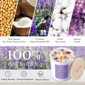 Lavender Scented Candles Gifts for Women - Aromatherapy Candle with Crystals Inside, 10oz 100% Natural Soy Wax Large Jar Candle 55 Hours Burn, Organic Candle for Mothers Day Friends Birthday Gift