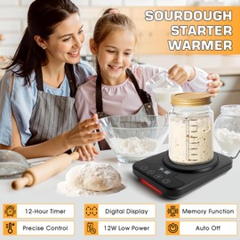 Sourdough Starter Warmer Mat, 12H Timer, Precise 1°F Thermostat Control (70-100°F) Warming Heating Pad, Smart Memory Warming On/Off, Fits Jars Up to 40oz, Perfect for Home Baking (Black)