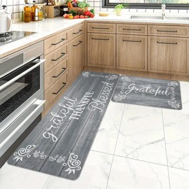 Anti Fatigue Kitchen Mats Grey Kitchen Mats Kitchen Rugs Kitchen Floor mats Non Slip Set of 2 17"x 48" and 17"x 28" Country Farmhouse Kitchen mats. M3 Marketplace LLC