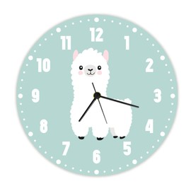 GRAVURZEILE Children's Llama Wall Clock - Silent Children's Wall Clock Suitable for Girls and Boys - Colourful Learning Clock for Children 30 cm - Easy to Read the Time Learning - Colourful Llama