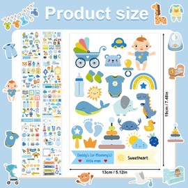 Tinoaly 10 Sheets Baby Boy Scrapbook Stickers, Various Designs Toddler Decals Adorable Scrapbook Supplies for Newborn Memory Keeping, Baby Boy Shower, Pregnancy Planner & First Year Journaling