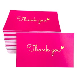 RXBC2011 100 Little Thank You Cards Gold Heart Design Bulk Thank you Notes for All Occasions 3.5 x 2 Inch hotpink