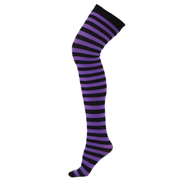 HDE Women's Striped Thigh High Stockings Tights Over Knee High OTK Nylon Socks Purple Black Stripes