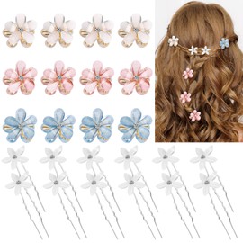 Kiiwah Pack of 24 Women's Hair Accessories, U-Shaped Hair Pins, Wedding with White Flowers, Small Diamond Hair Clips for Girls, Women for Wedding, Photo, Daily Life, Party