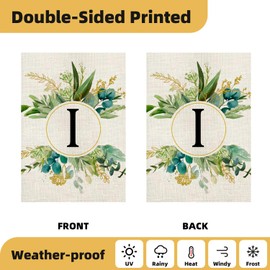 Monogram Garden Flag For Outside, Monogram Letter I Garden Flags 12x18 Double Sided Floral Spring Garden Flags Family Last Name Initial Small Burlap Flag For Yard And Garden Decor (I)