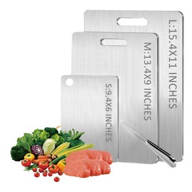 3 PCS 304 Stainless Steel Cutting Board Set, Double-Sided Food Grade Cutting Board for Kitchen, Durable Stainless Steel Cutting Board, Perfect for Meat, Fruits, Vegetables (Large, Medium, Small)