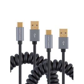 CableCreation [2-Pack] USB C to A Cable for Car, Coiled USB to USB C 3A Fast Charging and Data Cable, Stretched 1.5-5 Feet, for Galaxy SS23 S22 S21 S20 S10 Pixel, Black