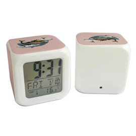 Fabulous Alarm Clock Cube with Lighting, Pink - Castle Whale Sky Collage Art Surrealism - 7.8 x 7.8 x 7.8 cm - Retro Lighting Multicoloured LED