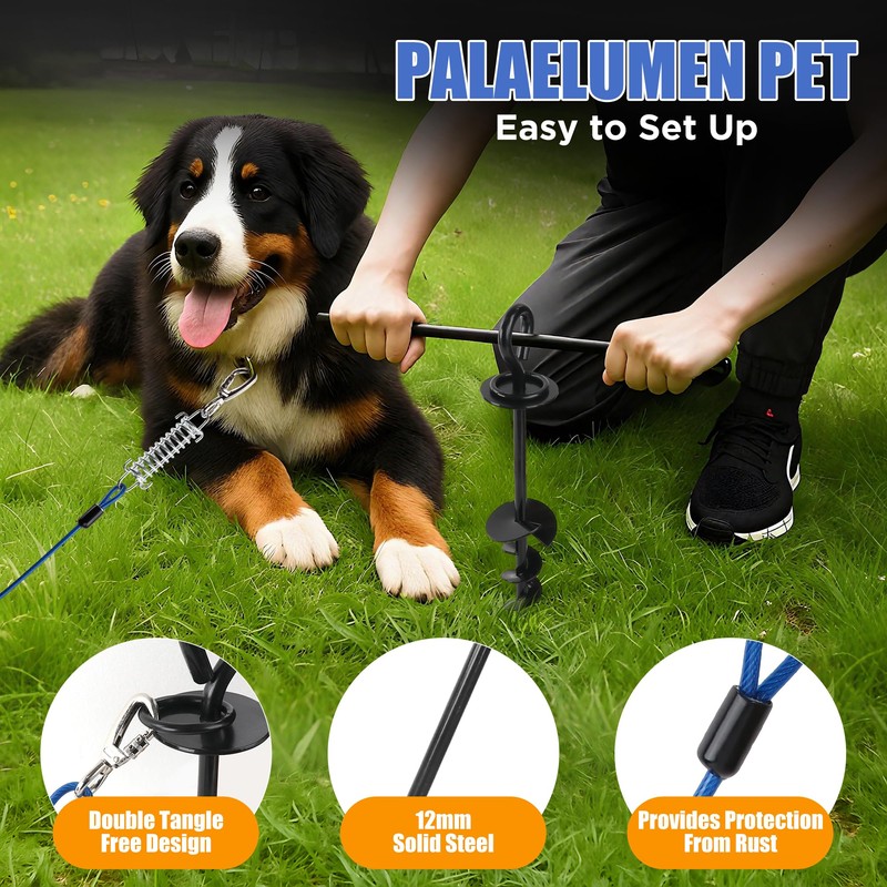Palaelumen Dog Tie Out Cable and Stake - 30ft Heavy