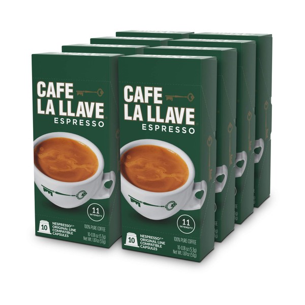 Café La Llave Espresso Capsules, Intensity 11-Recylable Coffee Pods Compatible with Nespresso OriginalLine Machines 80 Count