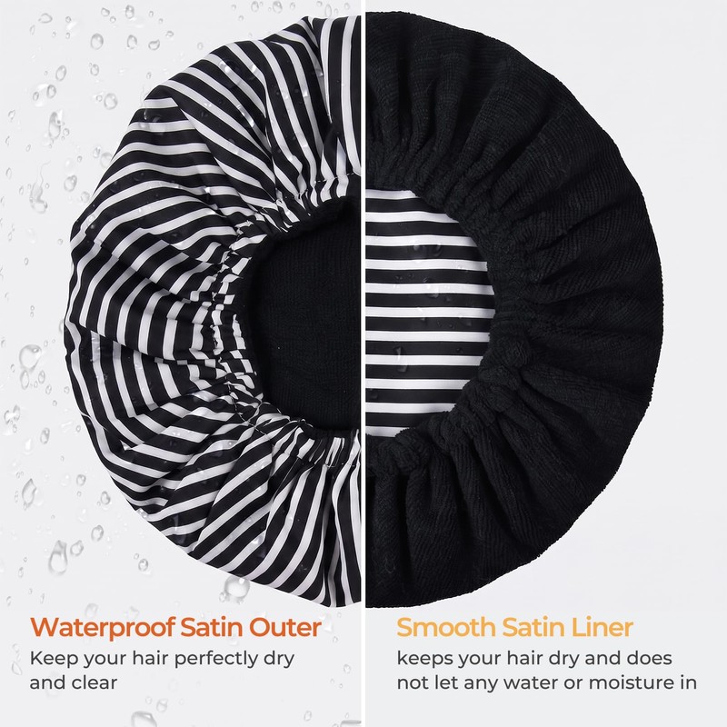 Shower Cap for Women Terry Lined Bath Cap Large Reusable