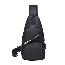 Focenat Men's Chest Bag, Sling Bag Shoulder Backpack, Waterproof Shoulder Bag, Anti-theft Leisure Chest Bag with Charging Port, Small Crossbody Bag for Hiking, Cycling, Travel, Camping (Black)