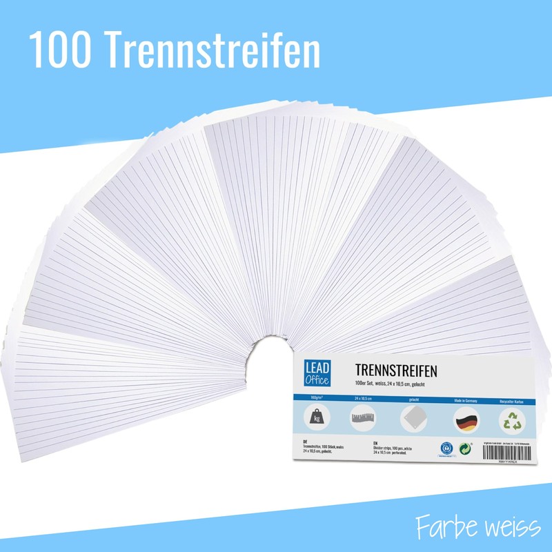 100 Dividers for A4 Folders, Recycled Cardboard, Made in Germany,