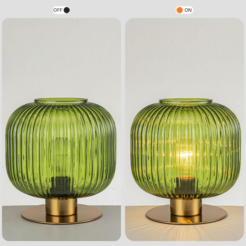 Soutas Glass Globe Table Lamp, Mid Century Modern Green Table