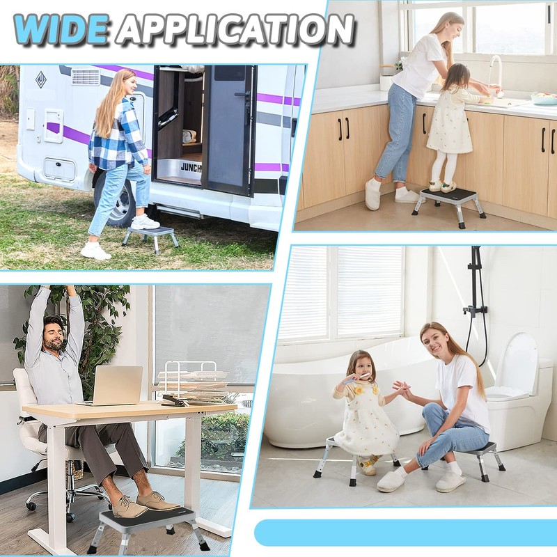 Double Elite 3 Levels Adjustable Folding Step Stools for Adults,