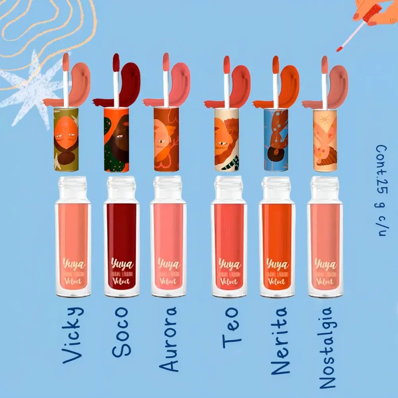 SET DE 6 Labiales Velvet YUYA Larga Duración - Edición