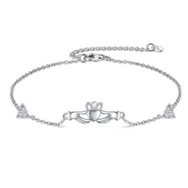 TIGER RIDER Claddagh Bracelet for Women Sterling Silver Heart Bracelets Adjustable Charm Good Luck Irish Jewelry Mothers Day Birthday Gifts for Mom Wife(03-Claddagh Bracelets)