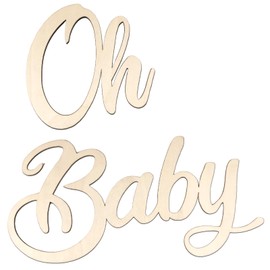 Aruatu 4 Pcs Unfinished Wooden Oh & Baby Sign Wooden Cutout Letter Oh Baby Sign for Wreath DIY Crafts Blank Decorative Word Signs for Door Wall Christmas Decor (Wood-Baby)