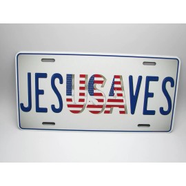 DIGIART INTERNATIONAL JESUS SAVES USA AMERICAN FLAG CHRISTIAN RELIGIOUS METAL CAR LICENSE PLATE JESUS